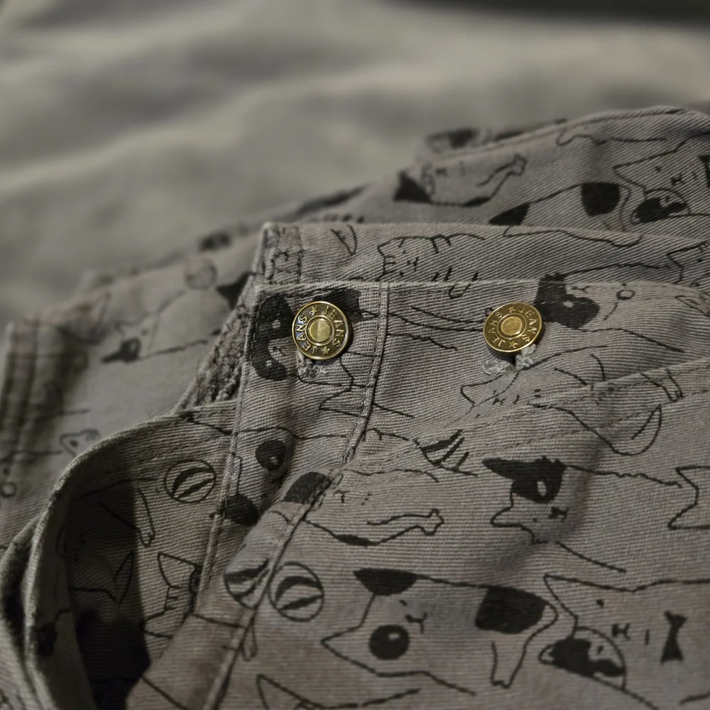 Gray Cat Print Overalls - Picture 4 of 5